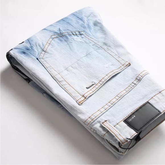 AMIRI Distressed Bandana Tie-Dye Denim Jeans Men’s Size 32 Black Star Patch - Picture 5 of 14